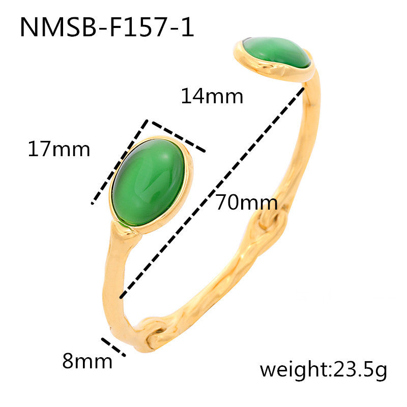 Vintage French Style Oval Natural Stone Bracelet in Titanium Steel with Plated Finish for Women