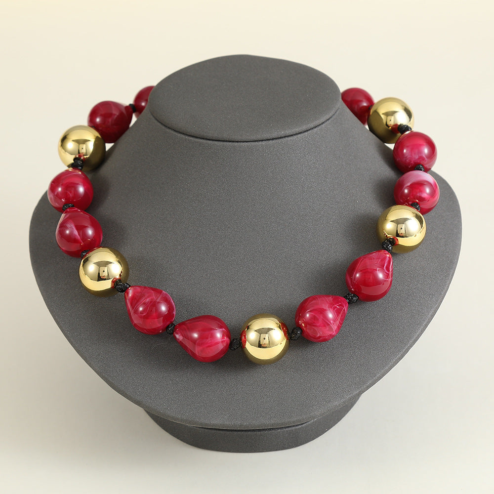 Punk Asymmetrical Acrylic Resin Geometric Round Beaded Necklace with Bubble Detail for Women