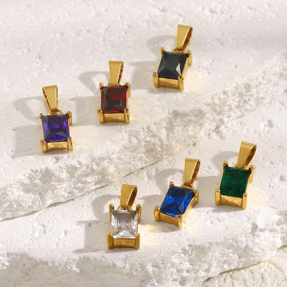 Colgante Minimalista Geométrico de Zirconia Rectangular para Mujer, Acero Inoxidable con Baño de Oro de 18K