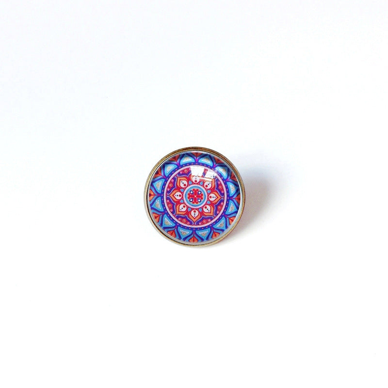 Broche floral vintage bohemio de mandala en latón con acabado chapado para mujeres y hombres
