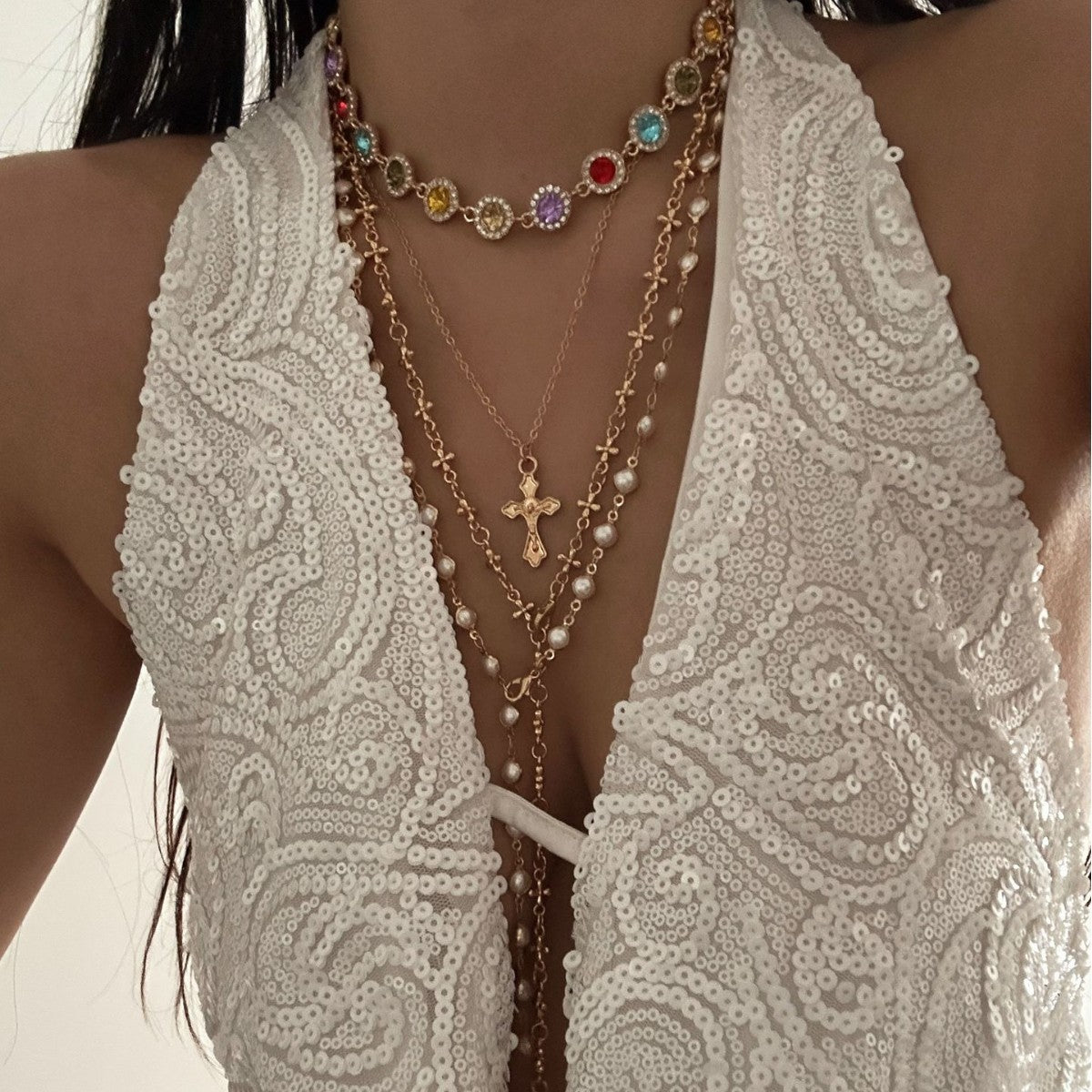 Gold Plated Cross Alloy Pendant Necklace for Women