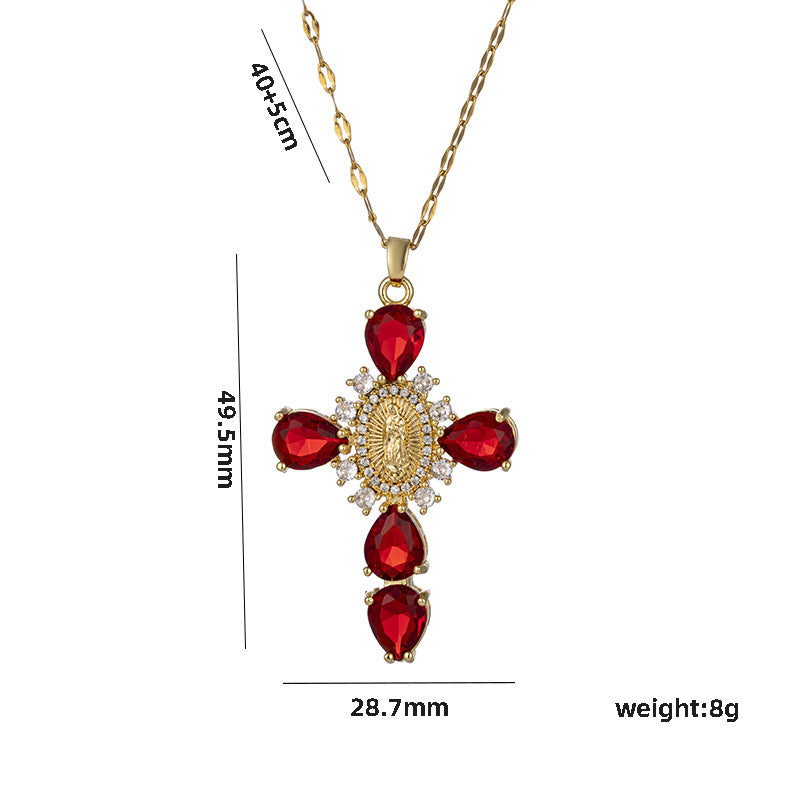 Minimalist Cross Pendant Necklace in Titanium Steel with Plated Finish for Women