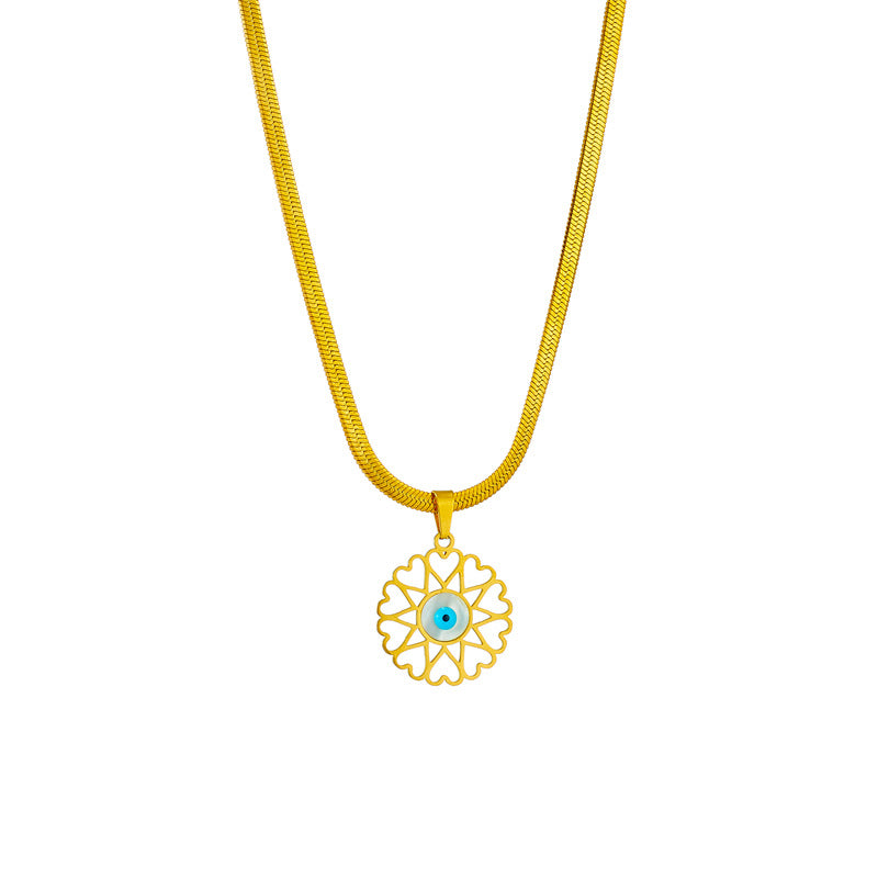 Minimalist Geometric Hollow-Eye Snake Chain Necklace in Titanium Steel with Plated Finish