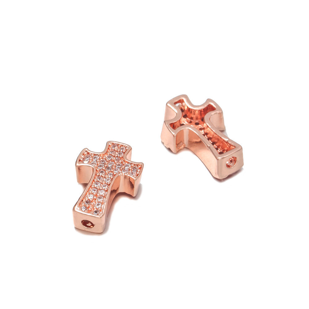 Punk Minimalist Micro-Paved Cubic Zirconia Cross Plated Brass Pendant Necklace Bracelet Charm