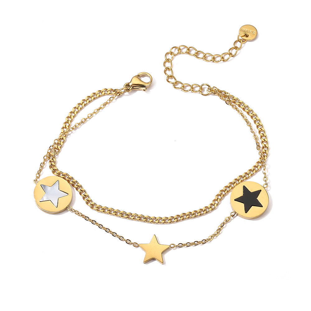 Minimalist Double-Layer Star-Shaped Titanium Steel Bracelet for Women with Geometric Design