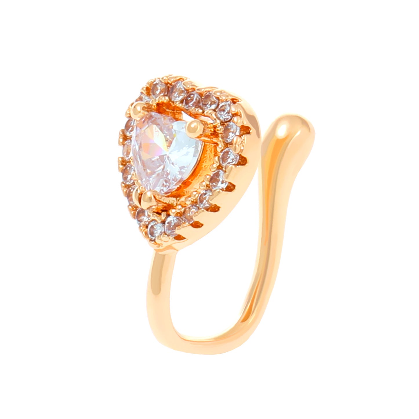 Clip per il naso a forma di U con stella e cuore placcata in rame vintage con zirconia cubica