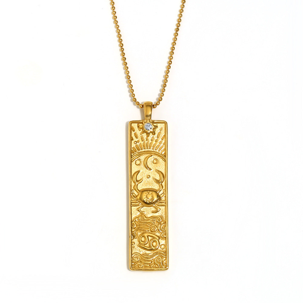 Vintage Geometric Zodiac Pendant Necklace for Women Stainless Steel with 18K Gold Plating Square Charm