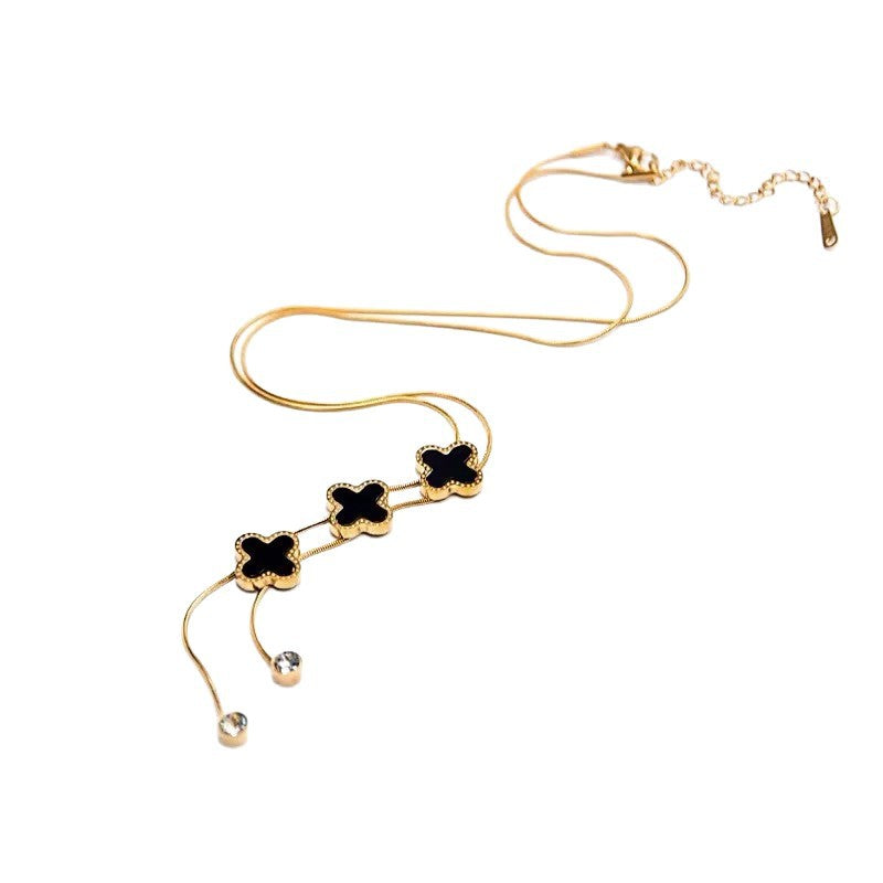 Minimalist Luxury Titanium Steel Plated Four-Leaf Clover Plant Pendant Necklace for Unisex