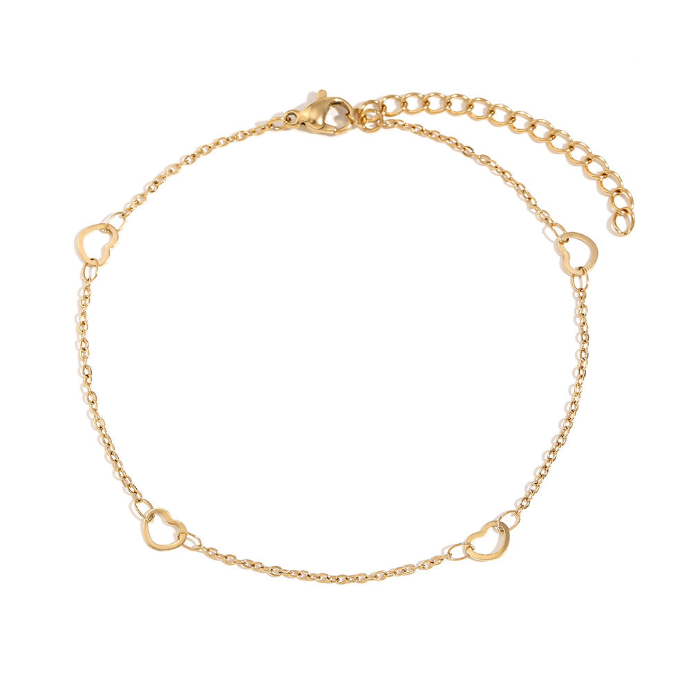 Minimalist Heart-Shaped Stainless Steel Anklet with 14K Gold Plating for Women
