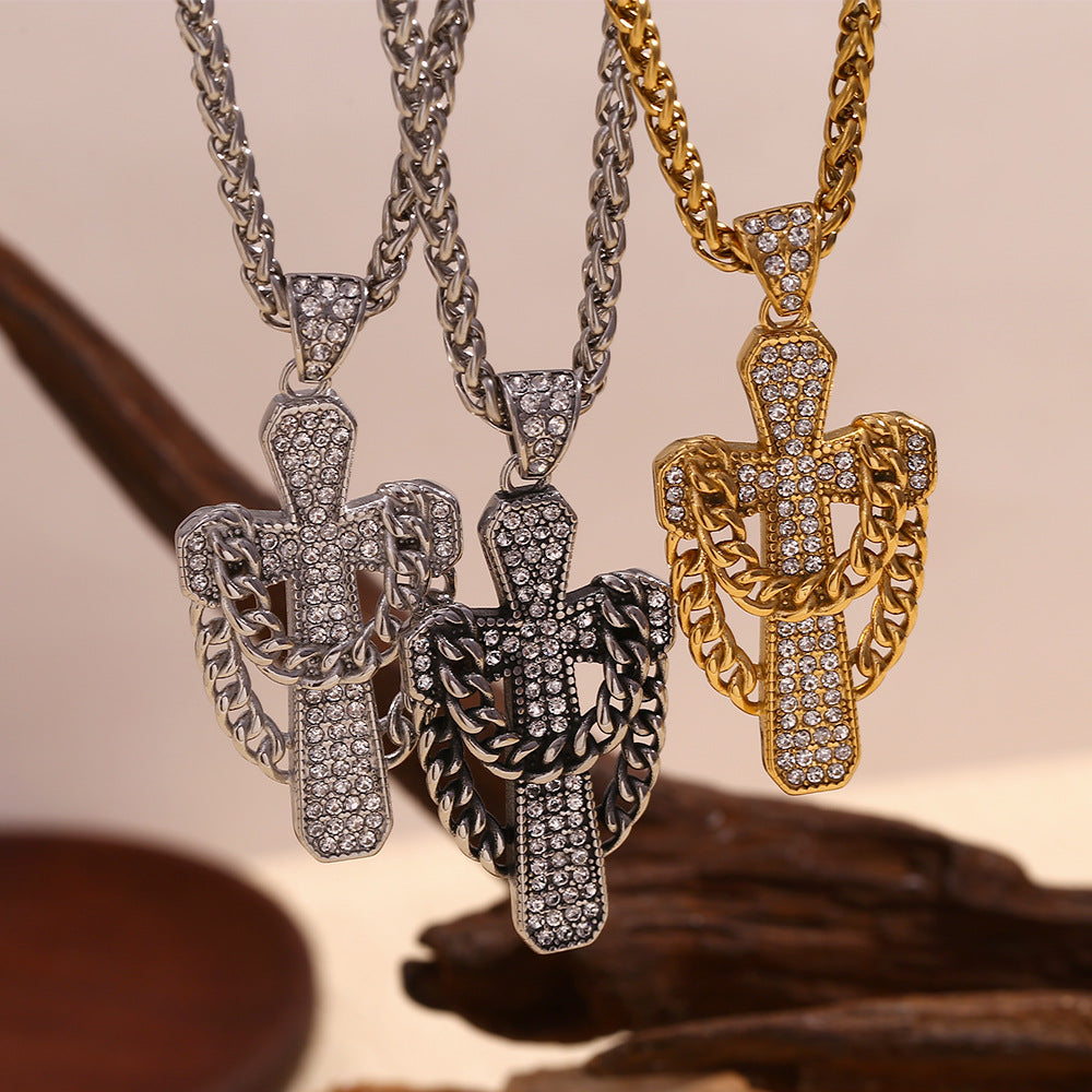 Minimalist Cross Pendant Necklace for Women Stainless Steel with 18K Gold Plating Geometric Design Adjustable Chain