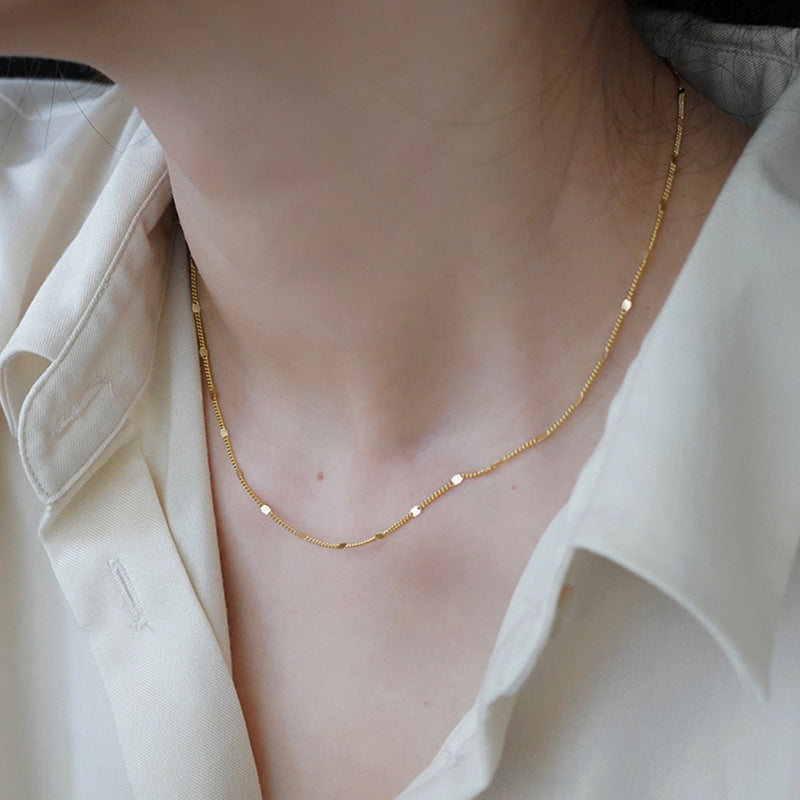 Minimalist Geometric Titanium Steel Pendant Necklace with Plated Finish for Women, Delicate Clavicle Chain for Layering
