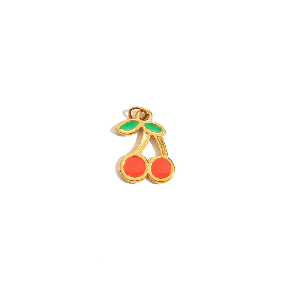 18K Gold Plated Drip Oil Stainless Steel Fruit Cherry Strawberry Charm Bar
