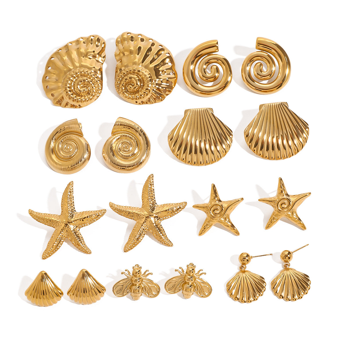 Gold Plated Stainless Steel Starfish Earrings for Women