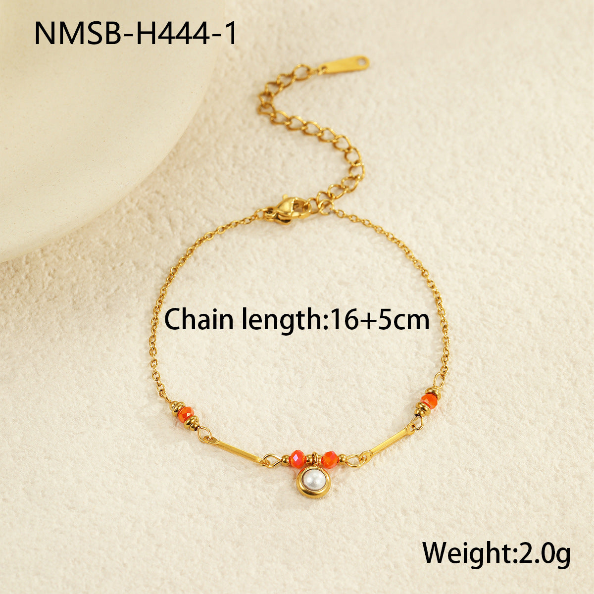 Minimalist Geometric Stainless Steel Bracelet with 18K Gold Plating for Women, Stackable Beaded Chain Jewelry