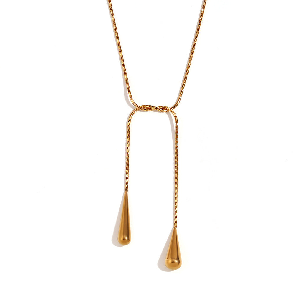 Minimalist Fashion Waterdrop-Shaped Stainless Steel Necklace with 18K Gold Plating for Women