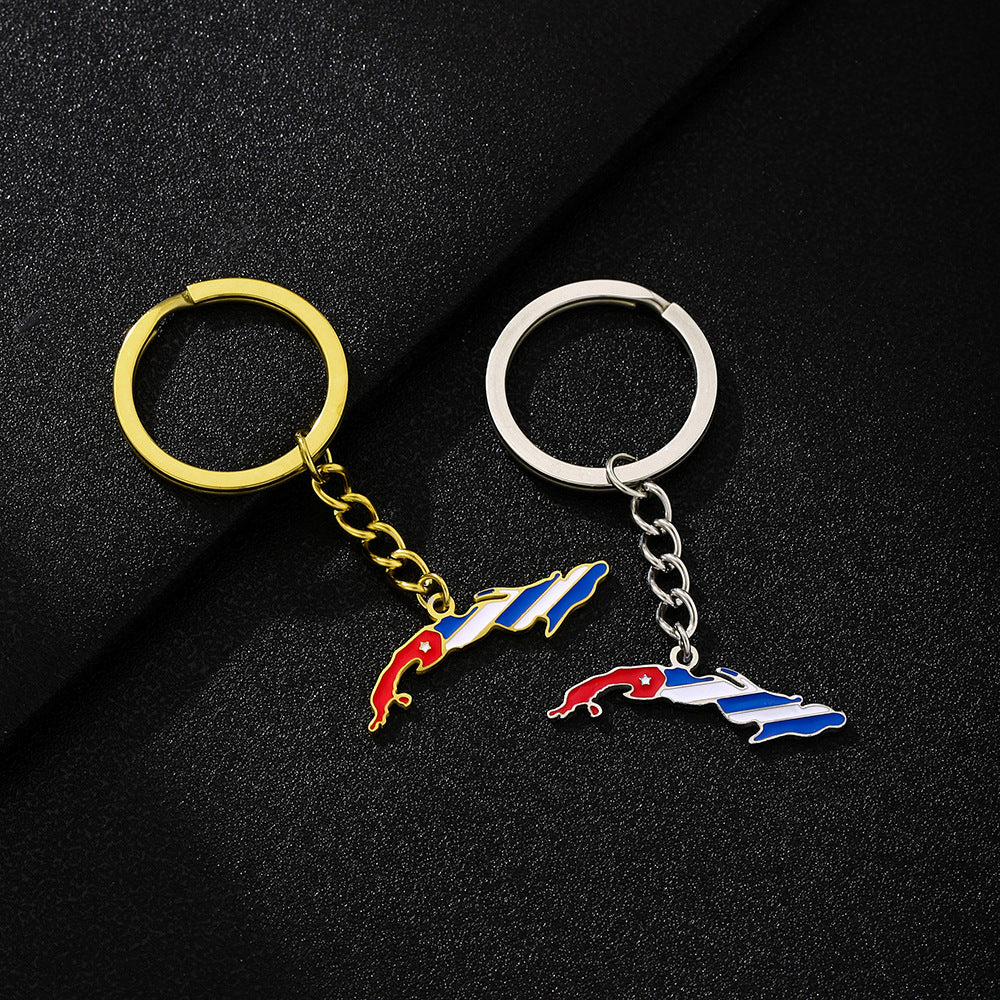 Portachiavi vintage cubano con ciondolo in acciaio titanio e finitura smaltata accessorio moda unisex
