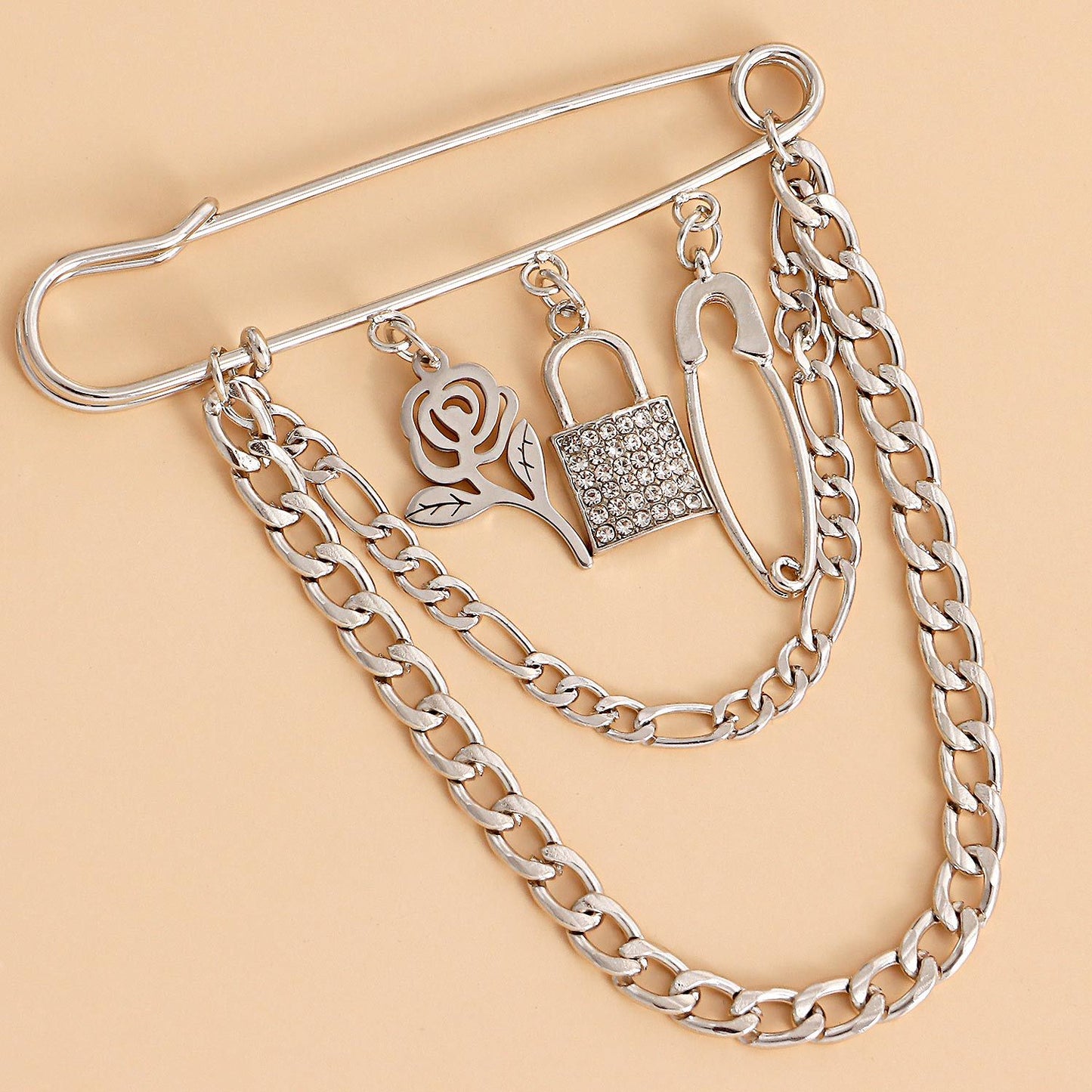 Punk Style Geometric Rose Pendant Brooch for Women Alloy Jewelry with Plated Finish