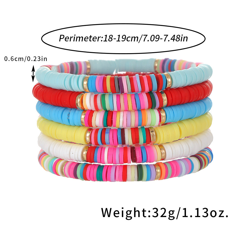 Bohemian Mixed Color Geometric Round Polymer Clay Beaded Bracelet Set
