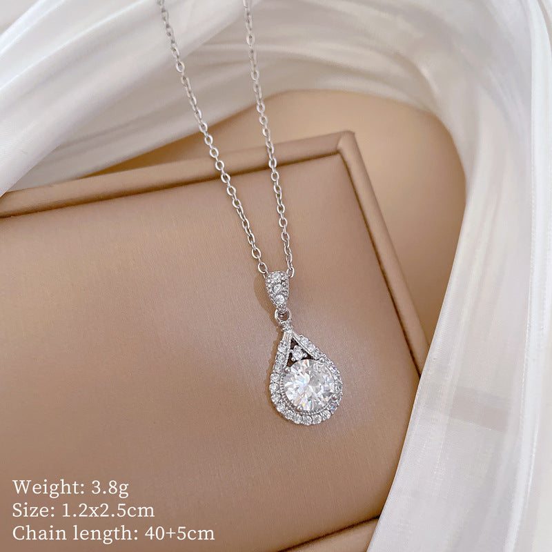 Minimalist Sweet Teardrop Geometric Gold Plated Rhinestone Inlay Titanium Steel Necklace for Women