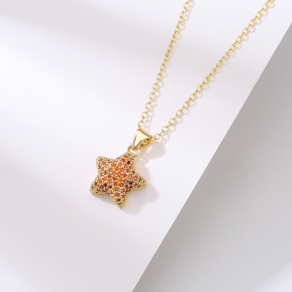 Collana con ciondolo a stella geometrica minimalista da donna con base in rame placcata in oro 18 carati e zirconi cubici micro-pavé