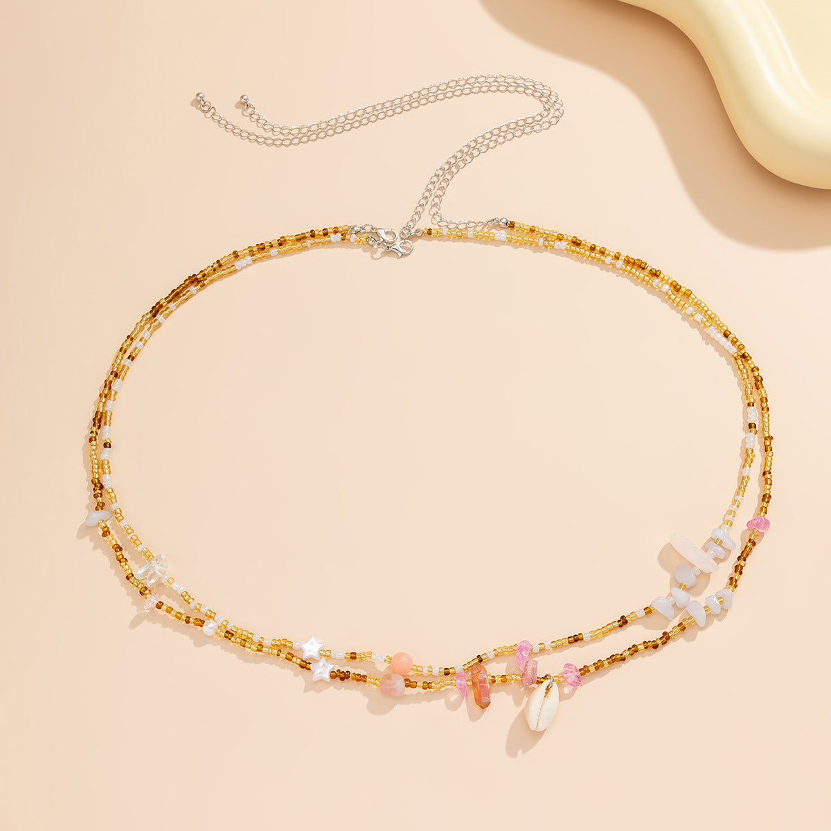 Bohemian Ethnic Style Double Layer Body Chain with Faux Crystal and Shell Beads for Women