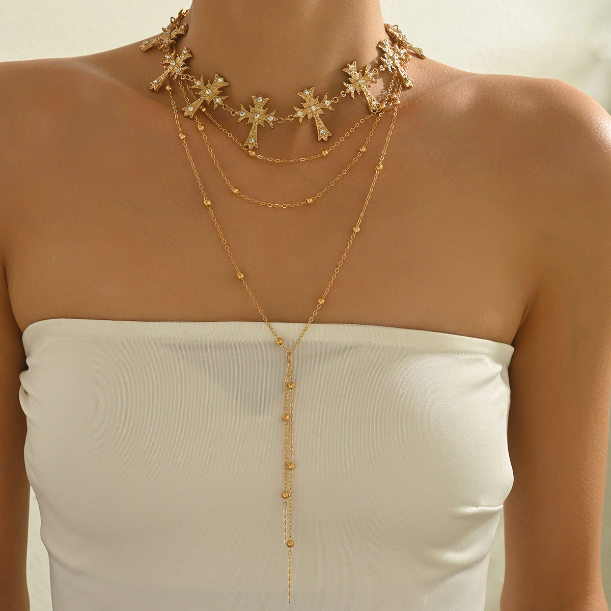 Collar con colgante de aleación redonda de varias capas y cadena singapur