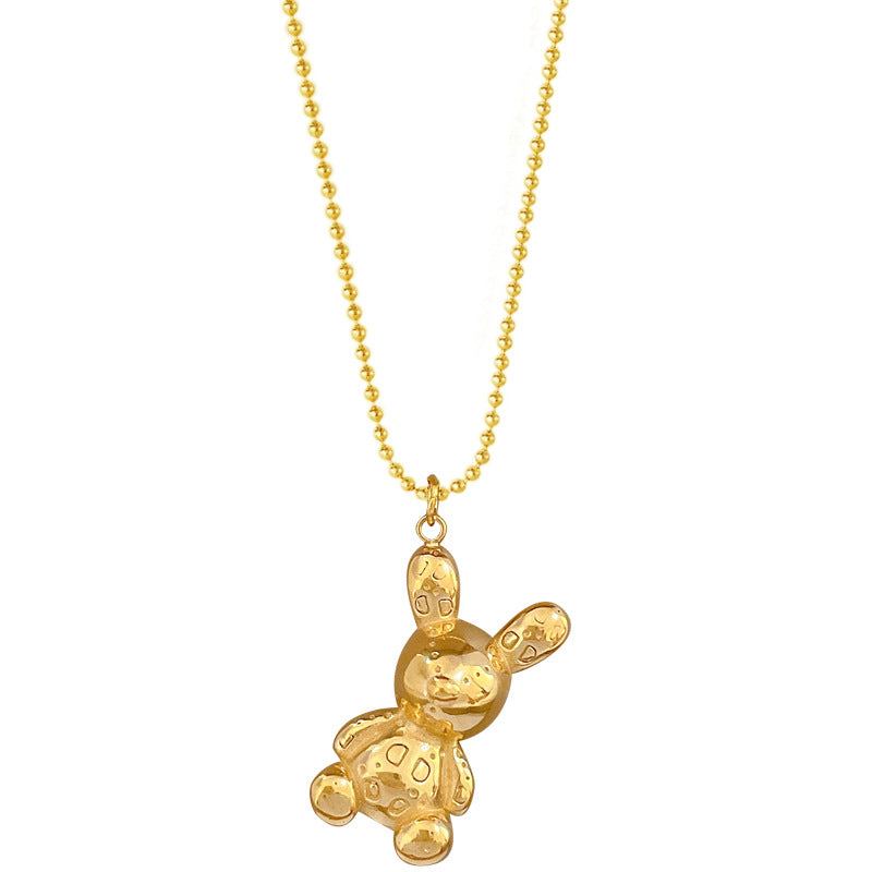 Minimalist Titanium Steel Bear Pendant Collar Chain for Unisex