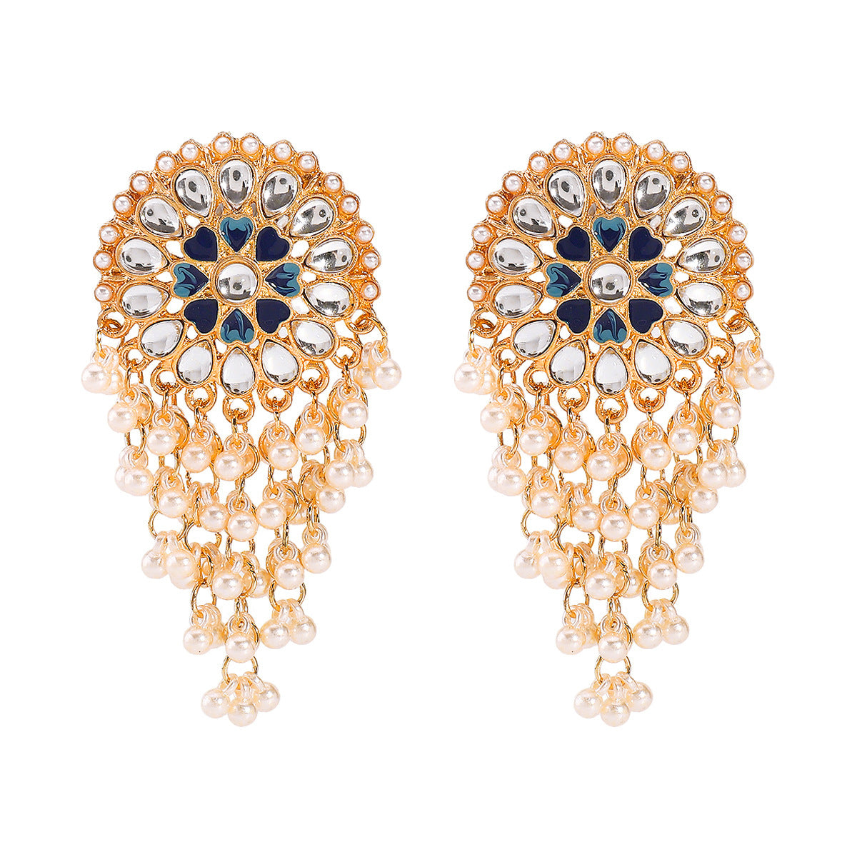 Pendientes de Borla Estilo Étnico con Base de Aleación y Acentos de Perlas Simuladas, Joyería para Orejas de Lujo Ligera de Inspiración Vintage para Mujer