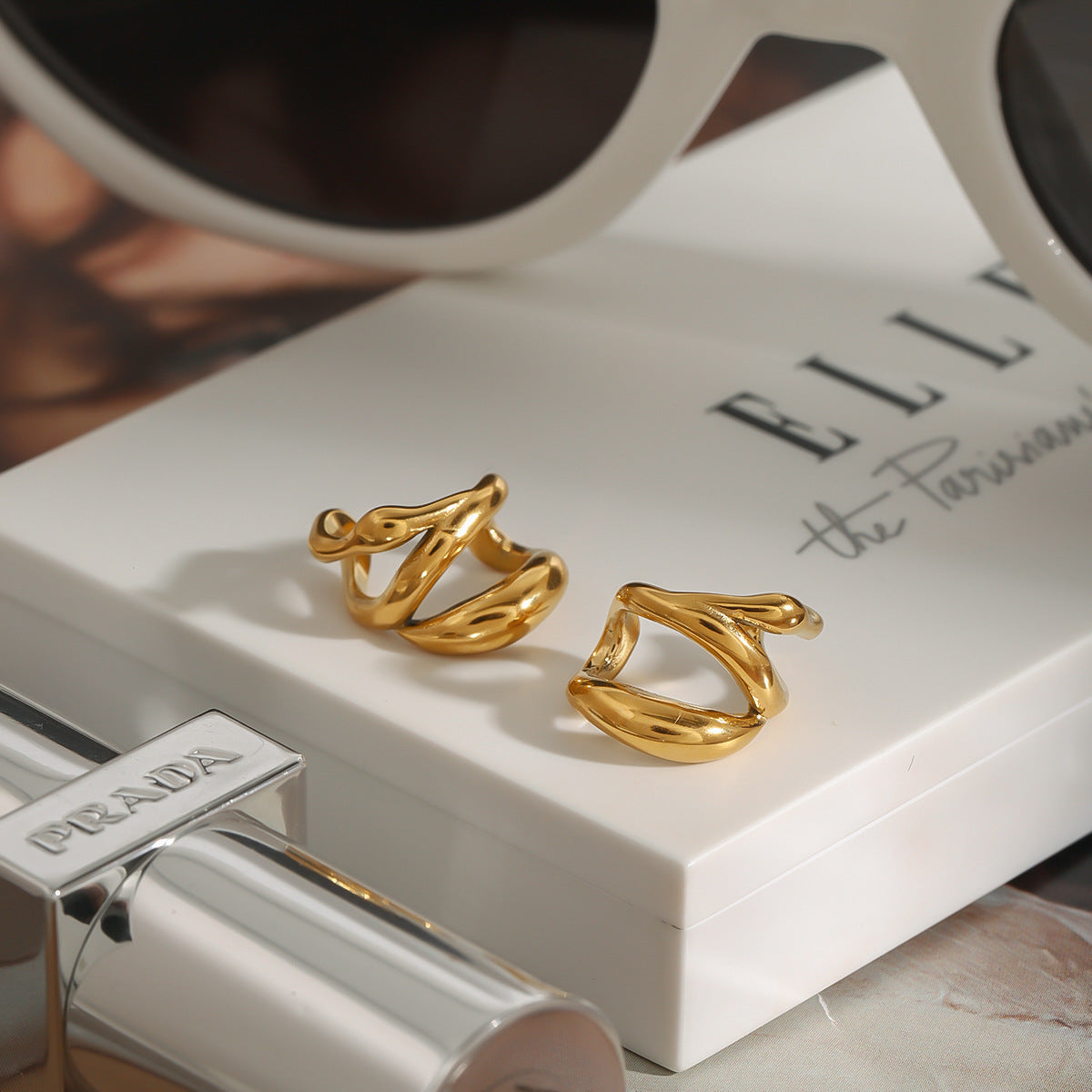 Aretes de clip geométricos de acero inoxidable con acabado chapado para mujer, joyas minimalistas de moda para la oficina