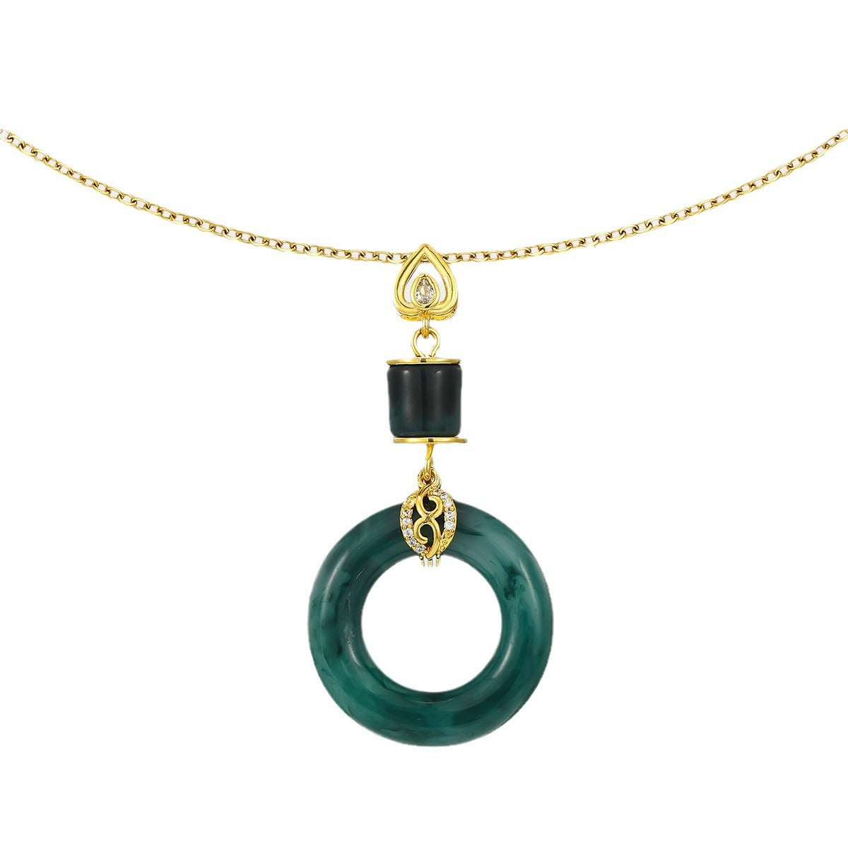 Minimalist Geometric Green Gradient Pixiu Pendant Necklace for Women Alloy Plated Clavicle Chain
