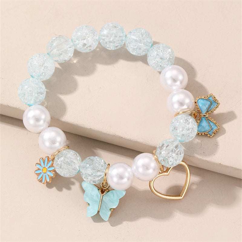 Bracciale Minimalista con Cuore e Farfalla in Perline di Vetro per Bambini con Accenti Floreali Colorati