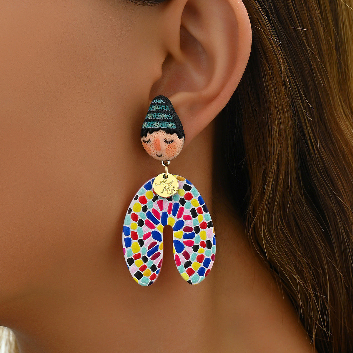 Cartoon Character Acrylic Stud Earrings with Indigenous Doll Design Unisex Fashion Jewelry