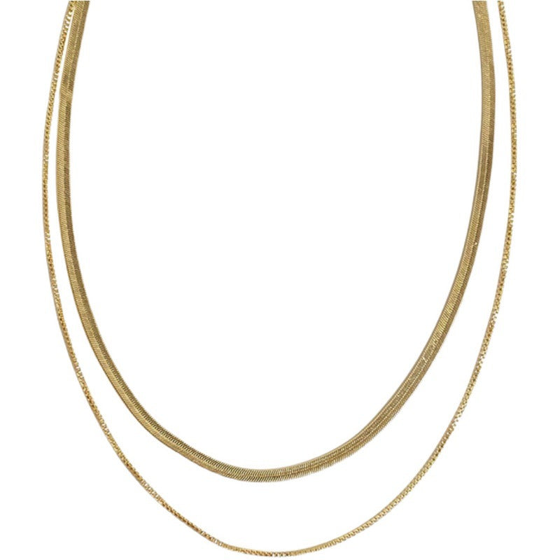 Collana da donna a doppio strato minimalista geometrica in acciaio al titanio con finitura placcata e catena snake