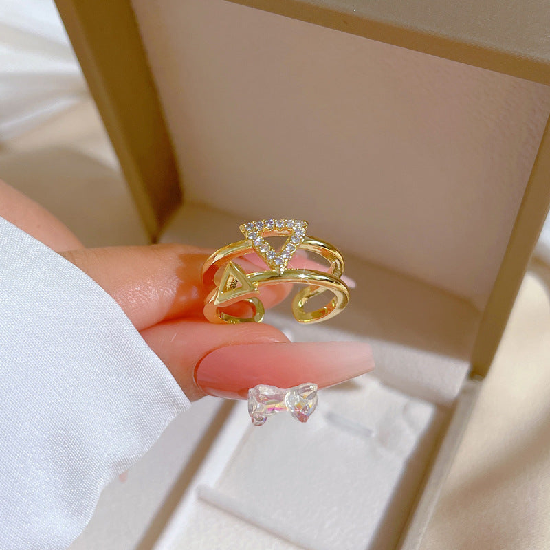 Minimalist Triangle-Shaped Brass Ring with Gold Plating for Women
