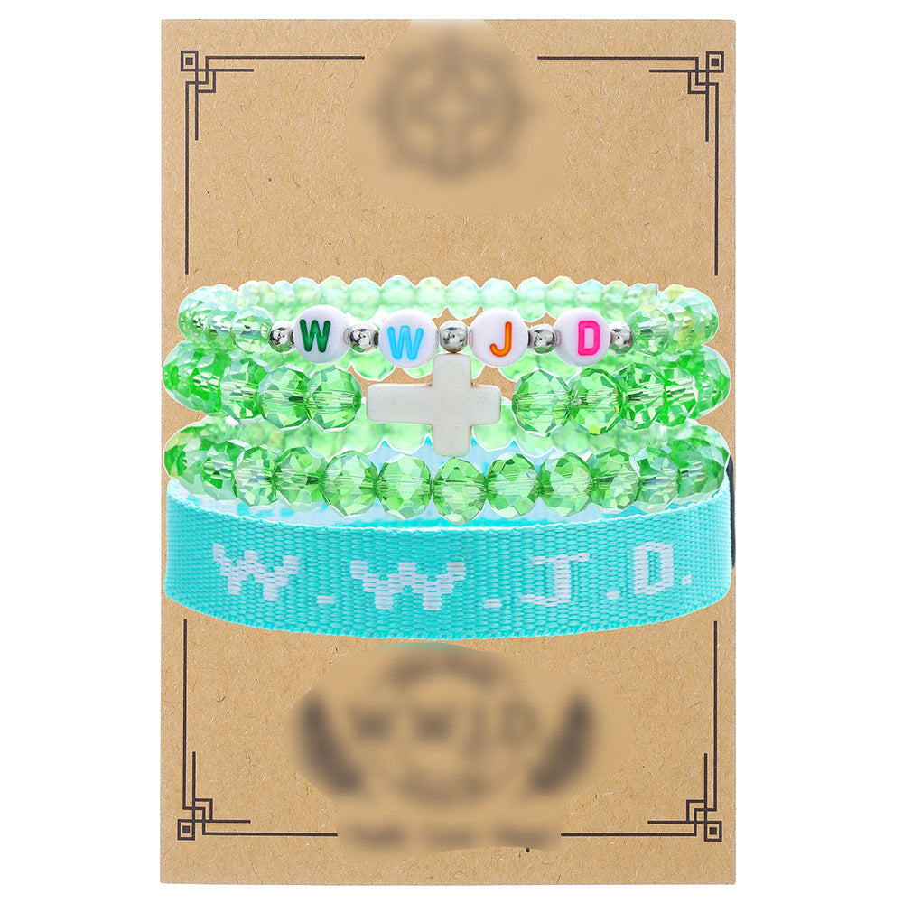 WWJD Letter Cross Turquoise Natural Stone Handmade Bracelet Unisex