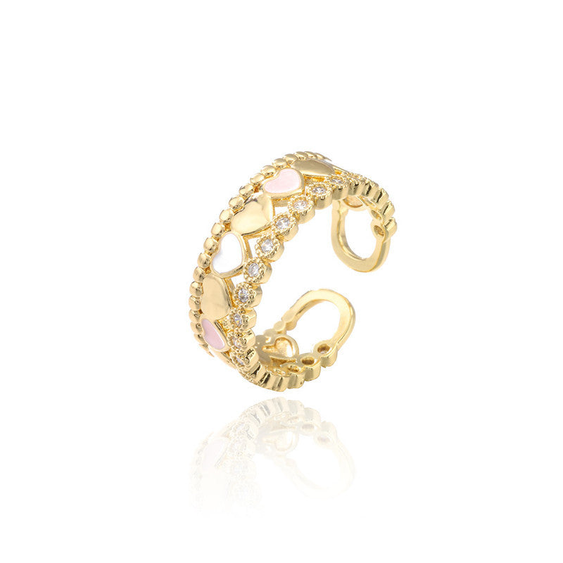 Adjustable Heart Drip Oil Gold Plated Brass Ring for Women