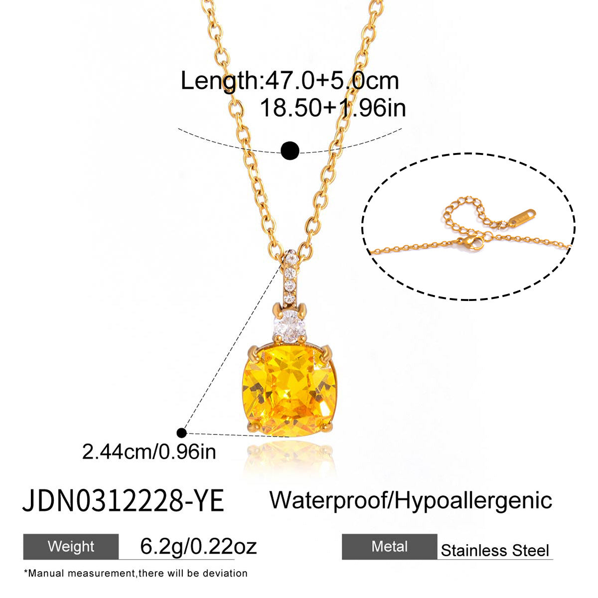Minimalist Colorful Cubic Zirconia Geometric Square PVD Gold Plated Stainless Steel Necklace for Women