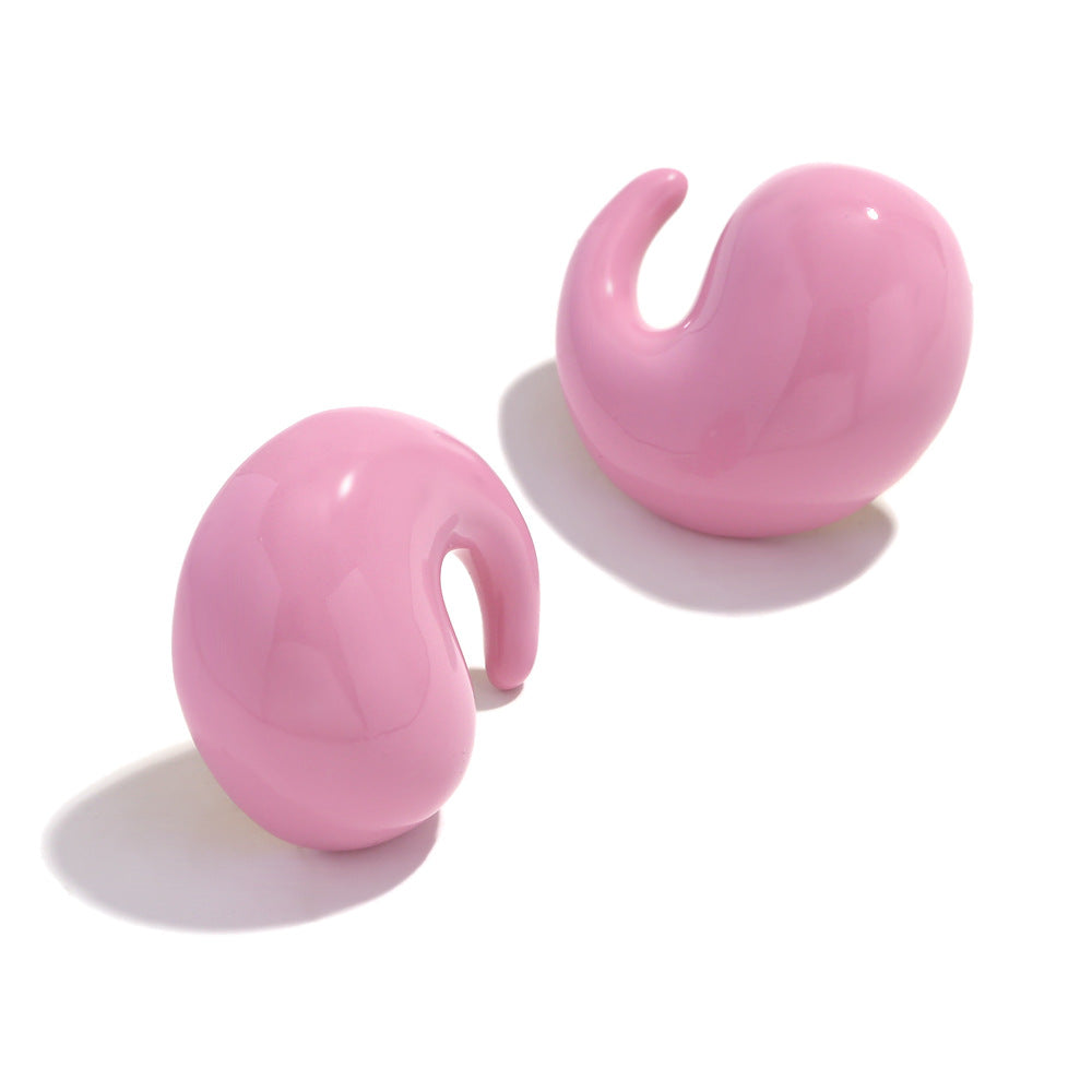 Orecchini a perno da donna in acciaio inossidabile geometrici, minimalisti e di tendenza, placcati in oro 18 carati con accenti smaltati a goccia