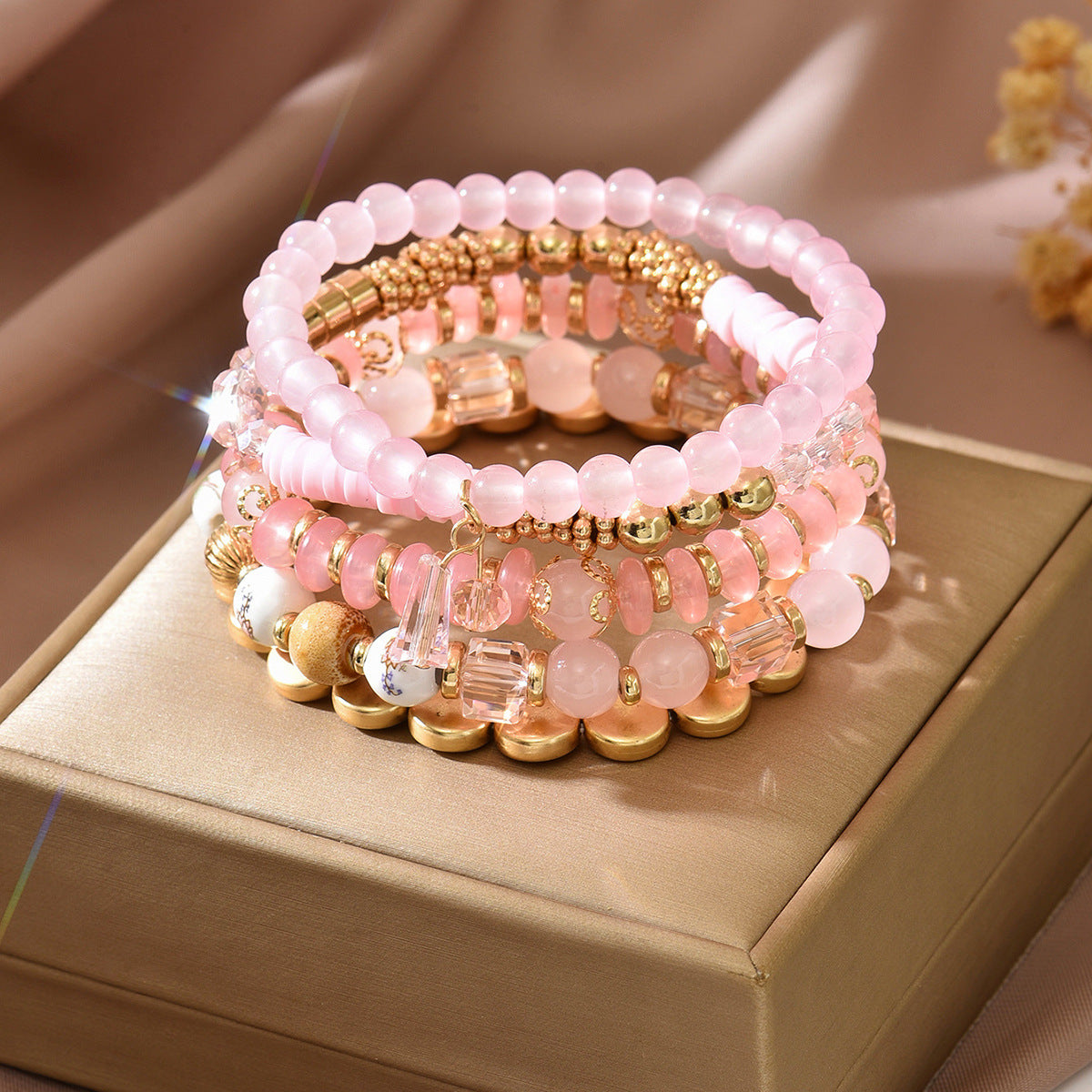 Bohemian Multi-Layer Crystal Acrylic Beaded Stretch Bracelet for Women