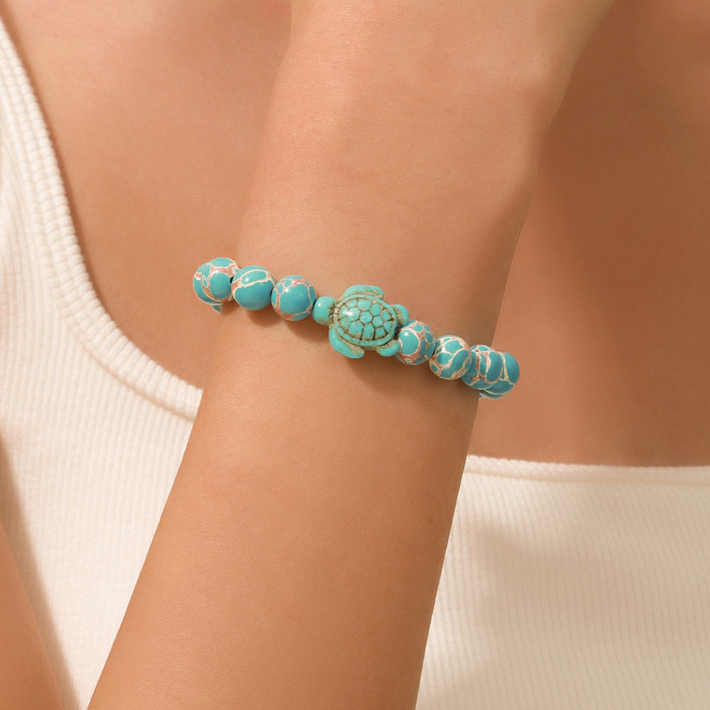 Bohemian Ethnic Geometric Round Alloy Turquoise Beaded Bracelet