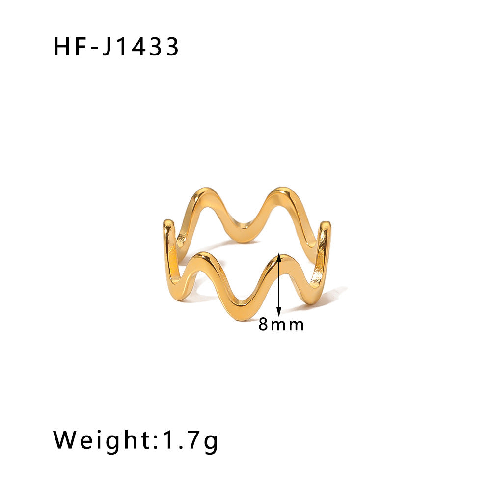 Anello in acciaio inossidabile a forma d'onda minimalista con placcatura in oro 18 carati da donna, gioielli di moda con design geometrico
