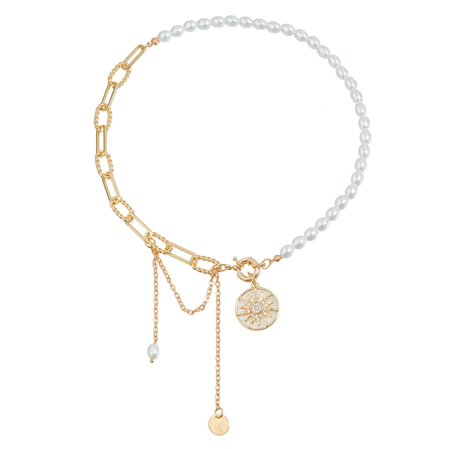 Vintage Luxury Star Heart Pearl Alloy Plated Necklace with Tassel for Women