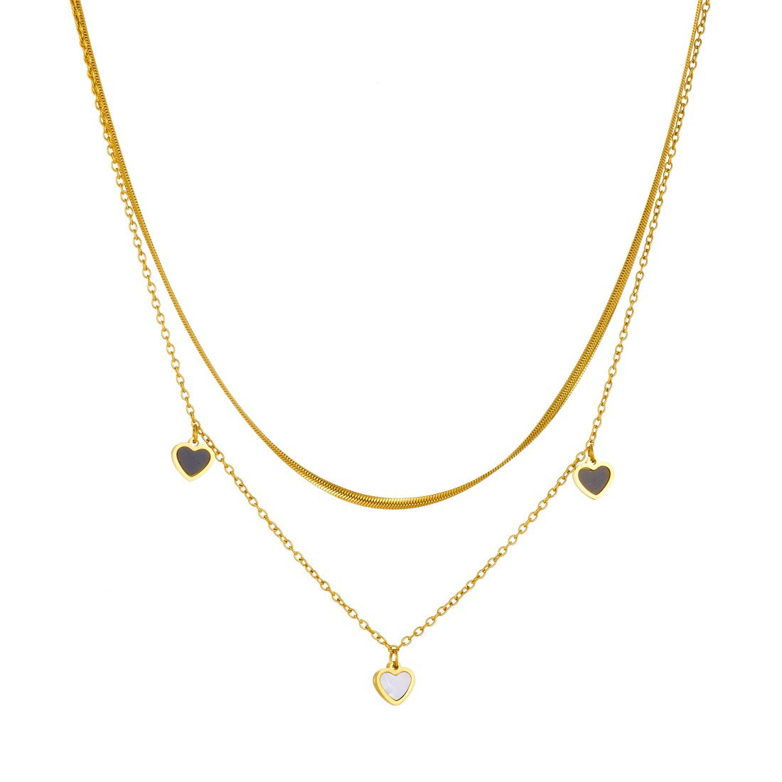 Minimalist Gold Plated Heart Stainless Steel Double Layer Necklace for Women