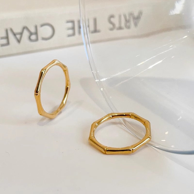 Minimalist Titanium Steel Plated 18K Gold Bamboo Joint Ring Fashionable Hypoallergenic Elegant Hand Jewelry