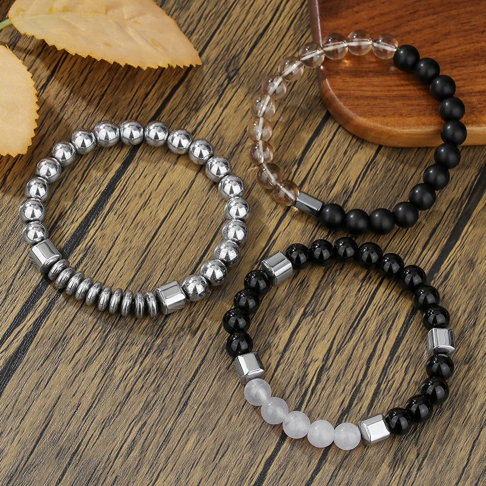 Minimalist Handmade Geometric Round Hematite Beaded Bracelet for Men and Women
