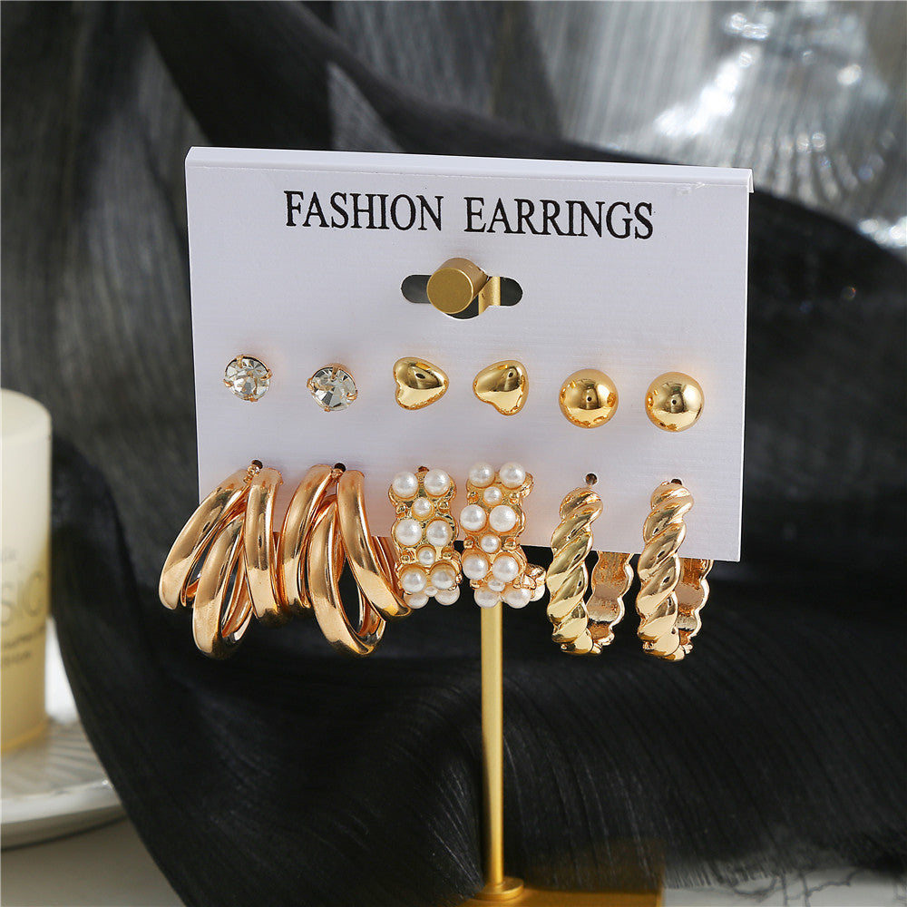 Geometric Heart Gold Plated Stainless Steel Earrings with Pearl Inlay for Women