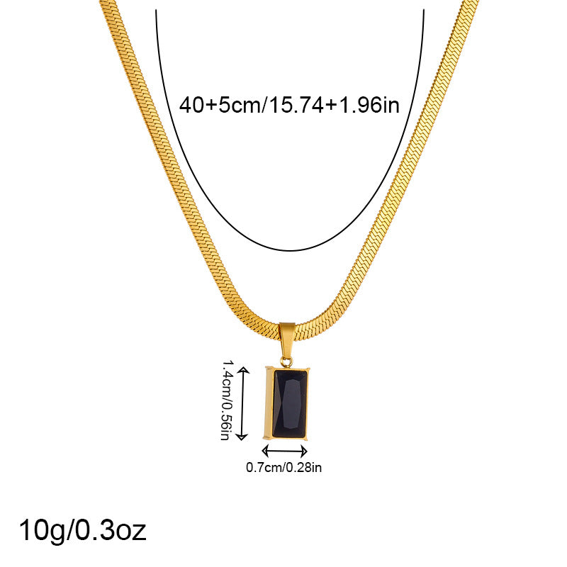 Set Anello Orecchini Collana Pendente Quadrato in Acciaio Inox Business Casual Minimalista Vintage