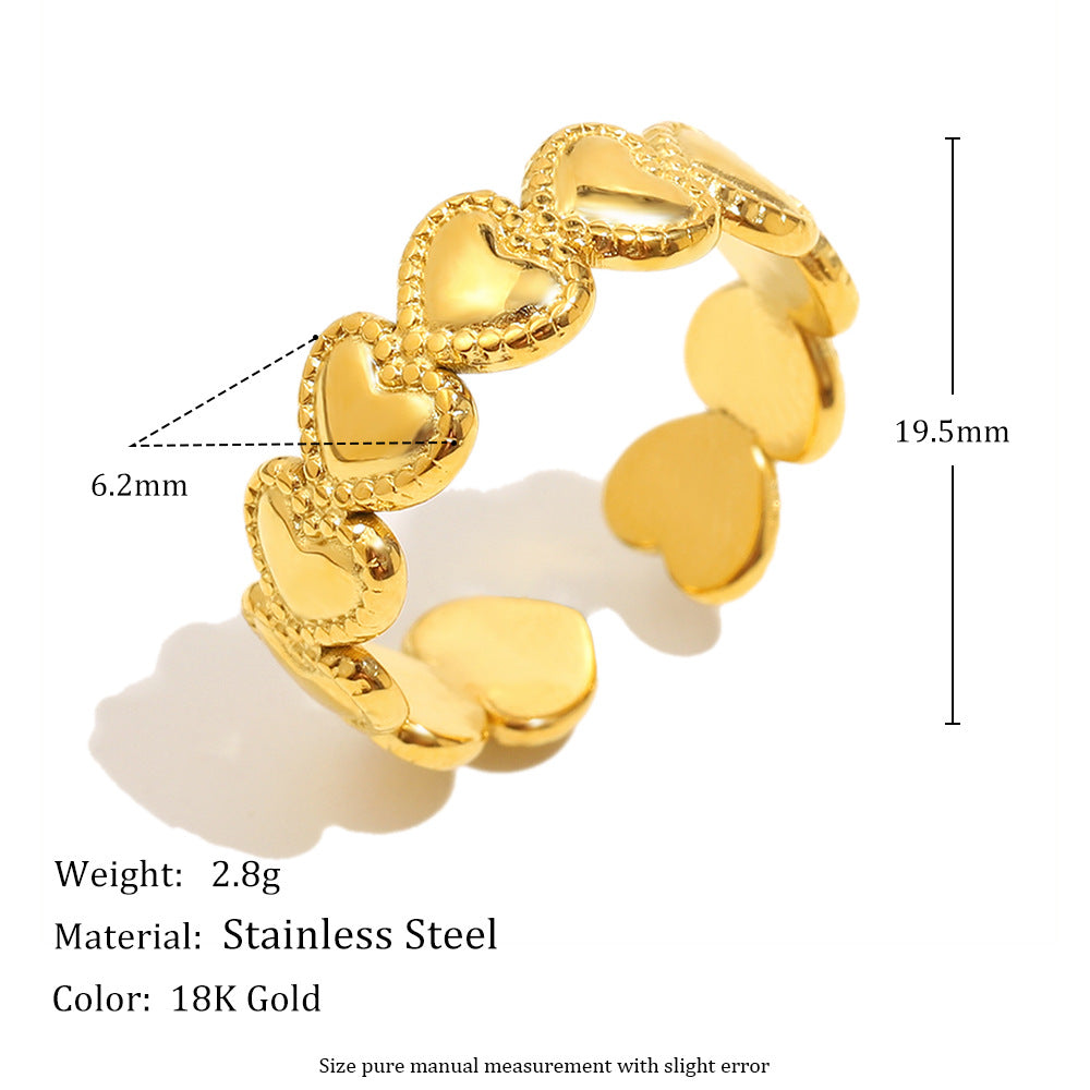 Anello Minimalista a Cuore in Acciaio Inox con Bordo Perlato Placcato Oro 18K da Donna