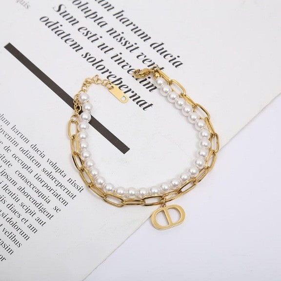 Sweet Minimalist Titanium Steel Bracelet with Gold Plated CD Star and Leaf Charms for Women