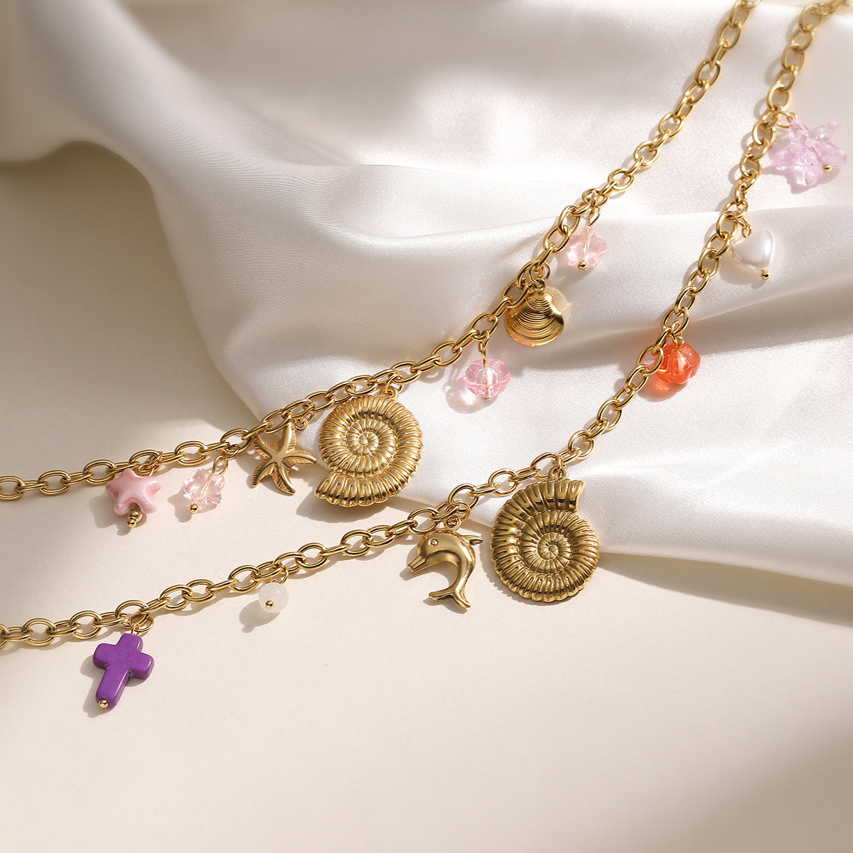 Minimalist Gold Plated Geometric Stainless Steel Shell Starfish Pendant Necklace for Women